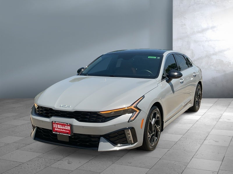 2025 Kia K5 GT-Line in Wolf Gray — front three-quarter view